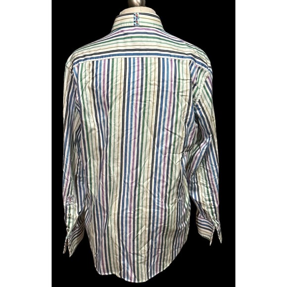 Robert Graham Long Sleeve Multi Color Striped Blue Orange Stripe Flip‎ Cuff Sz L - Picture 2 of 6